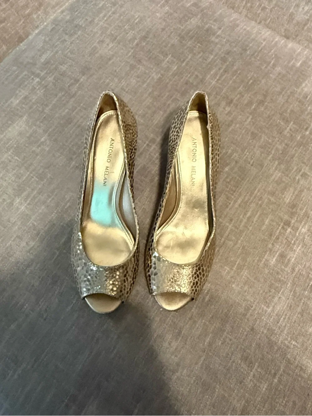 ANTONIO MELANI Metallic Gold Peep-Toe Heels